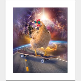 Chicken On Skateboard In Space Posters and Art